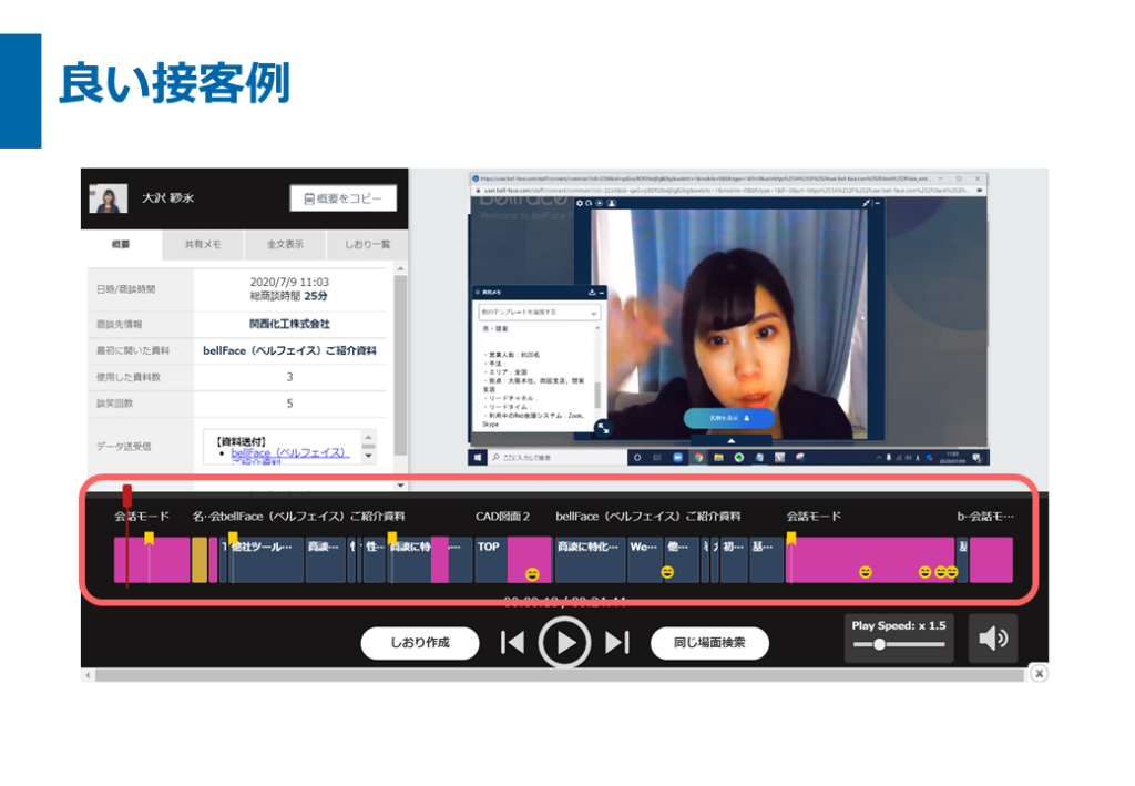良い接客例：お客様と目を合わせて会話している様子がわかるオンライン商談時のキャプチャー画像