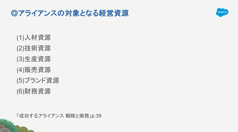 セールスフォースのアライアンスの対象となる経営資源一覧